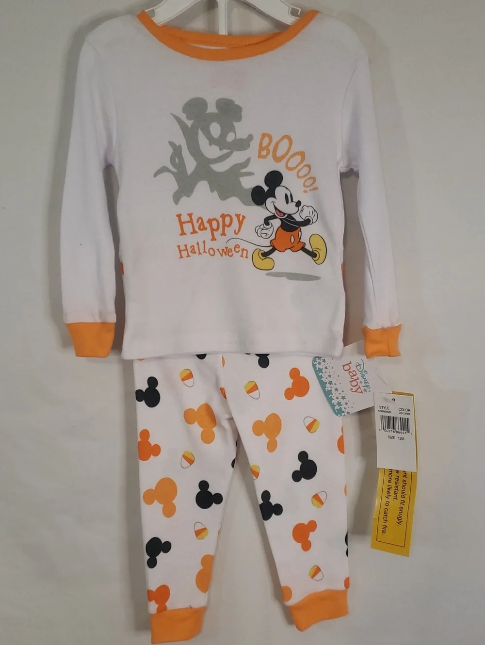 Disney Baby Mickey Mouse Orange & White Kids Halloween Pajama Set